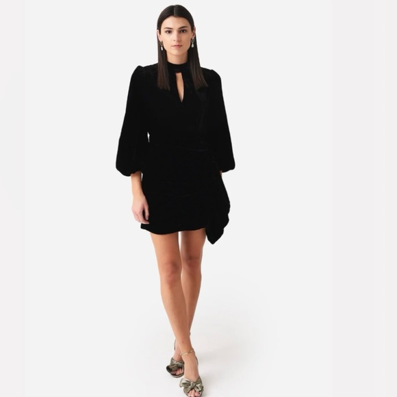 RHODE Womens Zadie Velvet Cut Out Puff Sleeve Mini Dress Black NWT Size 6 - Picture 1 of 12